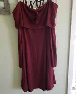 Precious off the shoulder long sleeve maroon dress